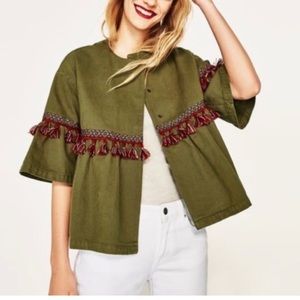 Zara Peplum Tassle Canvas Jacket